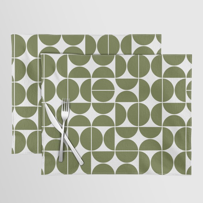 Mid Century Modern Geometric 04 Olive Green Placemat Gallery Image 1