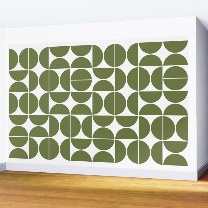 Mid Century Modern Geometric 04 Olive Green Wall Mural Gallery Image 2