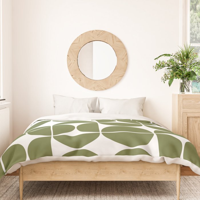 Mid Century Modern Geometric 04 Olive Green Duvet Cover Gallery Image 3
