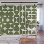 Mid Century Modern Geometric 04 Olive Green Wall Mural Gallery Image 1