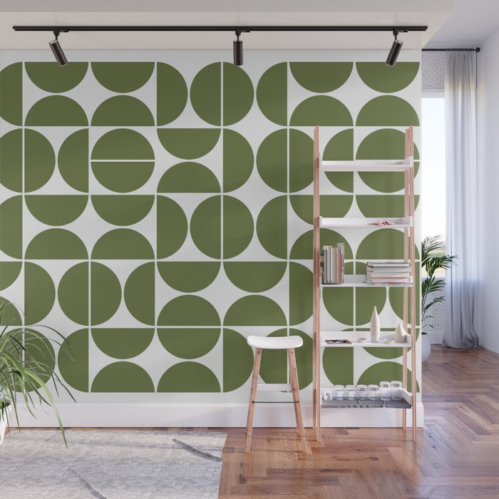 Mid Century Modern Geometric 04 Olive Green Wall Mural Gallery Image 1