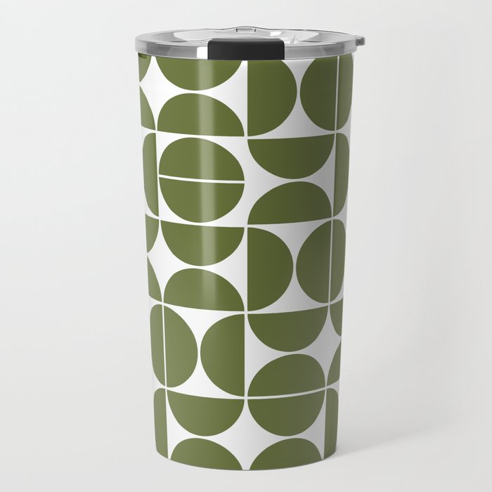 Mid Century Modern Geometric 04 Olive Green Travel Mug Gallery Image 1
