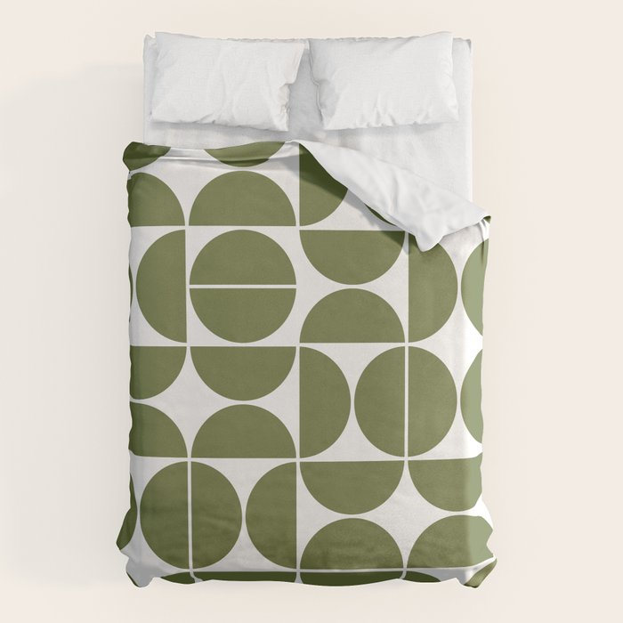 Mid Century Modern Geometric 04 Olive Green Duvet Cover Gallery Image 1