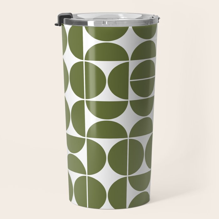 Mid Century Modern Geometric 04 Olive Green Travel Mug Gallery Image 3
