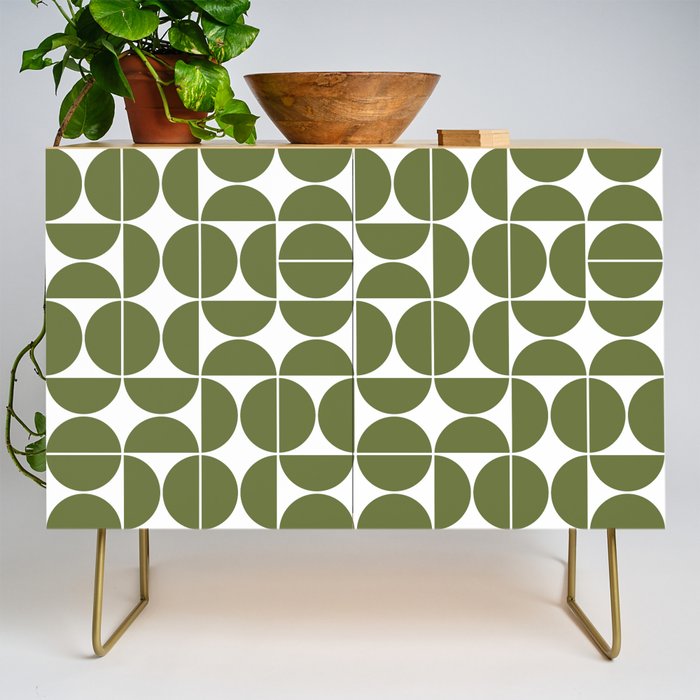 Mid Century Modern Geometric 04 Olive Green Credenza Gallery Image 1