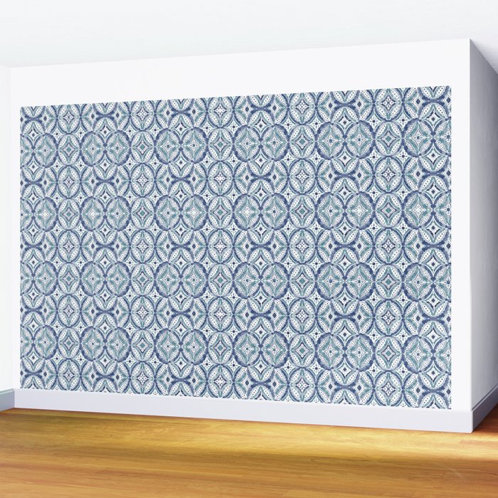 Boho Indigo Damask B Wall Mural Gallery Image 2