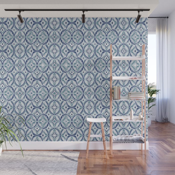 Boho Indigo Damask B Wall Mural Gallery Image 1