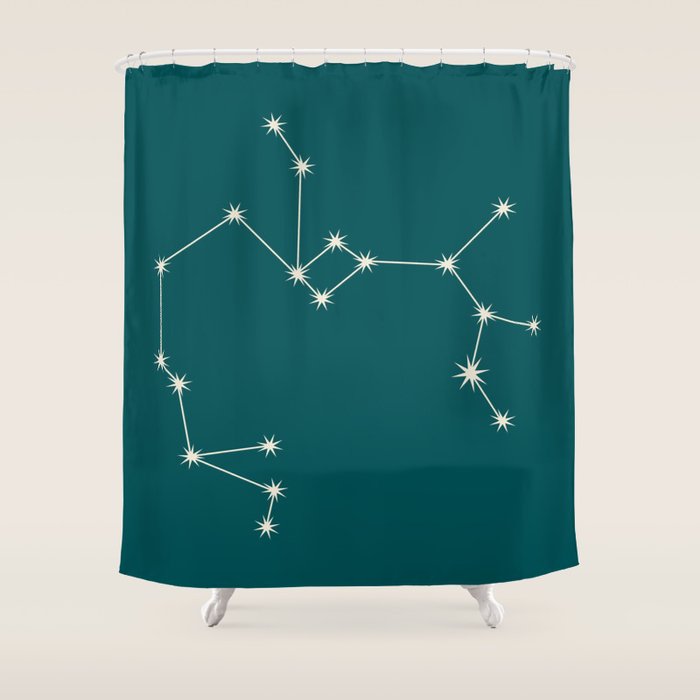Sagittarius Zodiac Star Constellation Line Art Deep Teal Shower Curtain Gallery Image 1