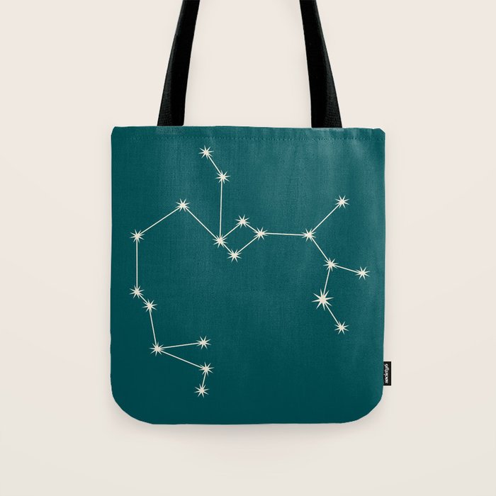 Sagittarius Zodiac Star Constellation Line Art Deep Teal Tote Bag Gallery Image 1