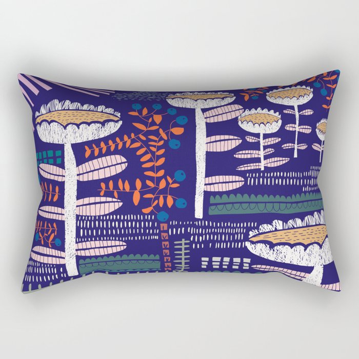 Block print bold flower blue Rectangular Pillow Gallery Image 2