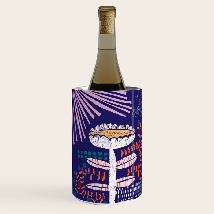 Block print bold flower blue Wine Chiller Gallery Image 2