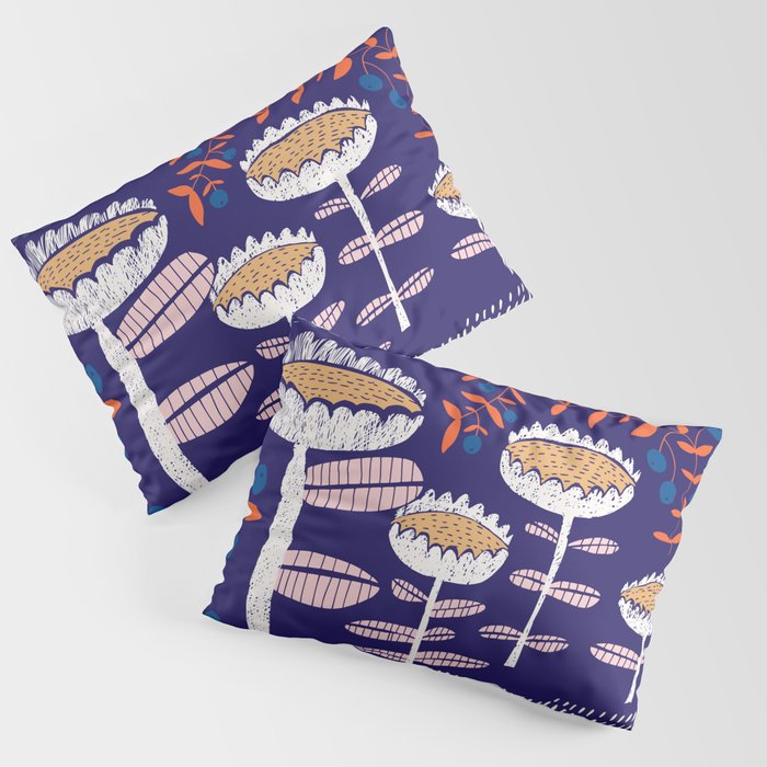 Block print bold flower blue Pillow Sham Gallery Image 3