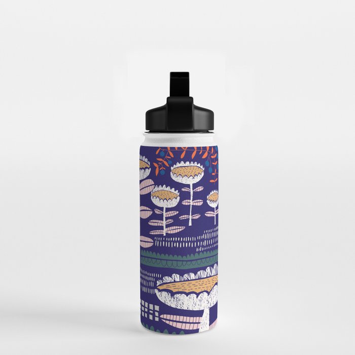 Block print bold flower blue Water Bottle Gallery Image 2