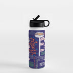 Block print bold flower blue Water Bottle Gallery Image 1
