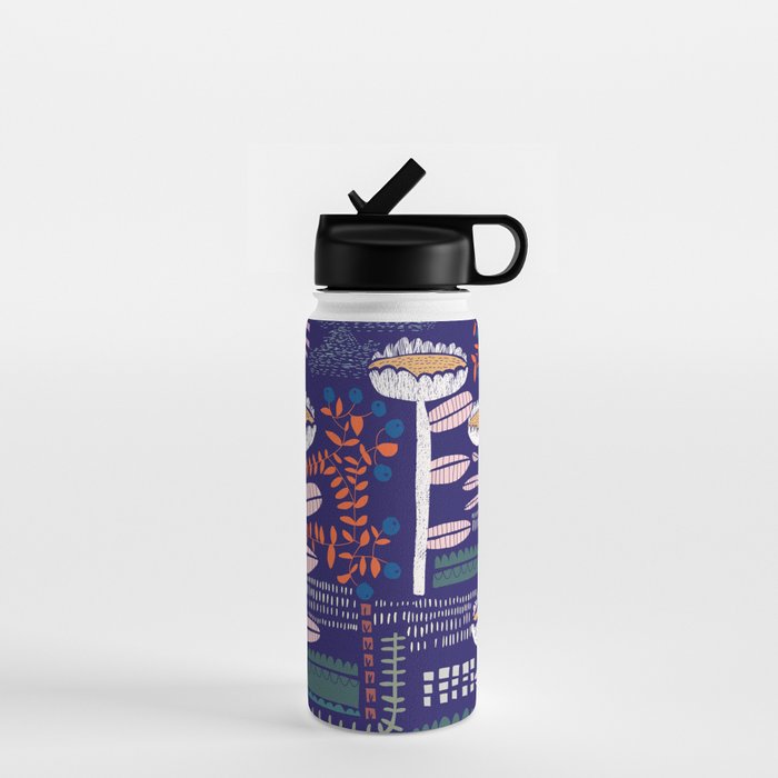 Block print bold flower blue Water Bottle Gallery Image 1