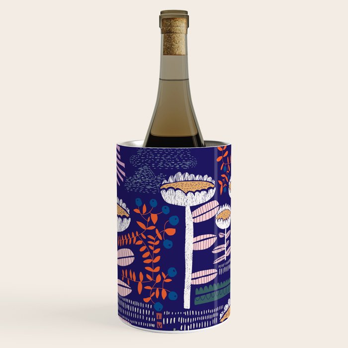 Block print bold flower blue Wine Chiller Gallery Image 1
