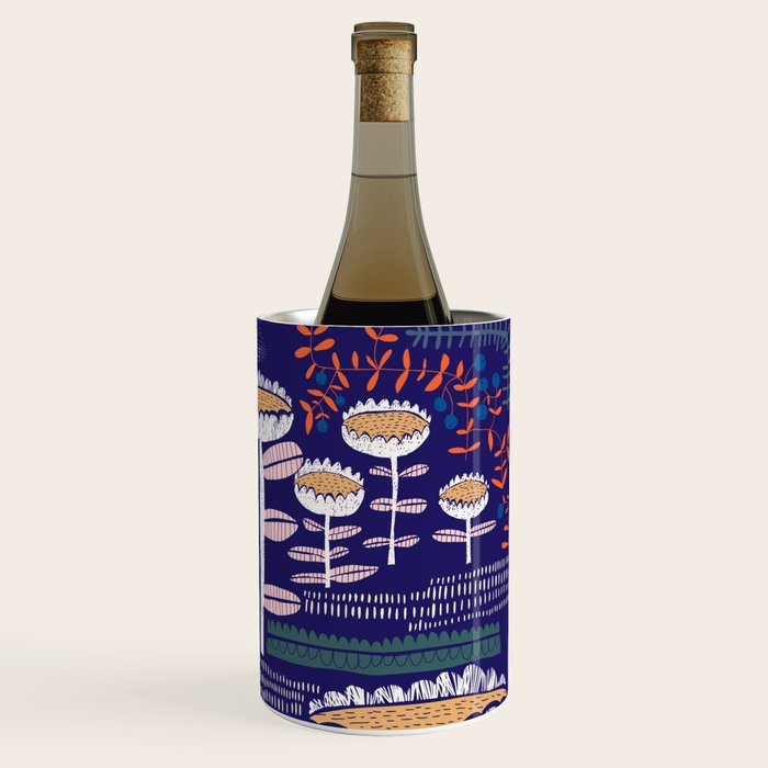 Block print bold flower blue Wine Chiller Gallery Image 3