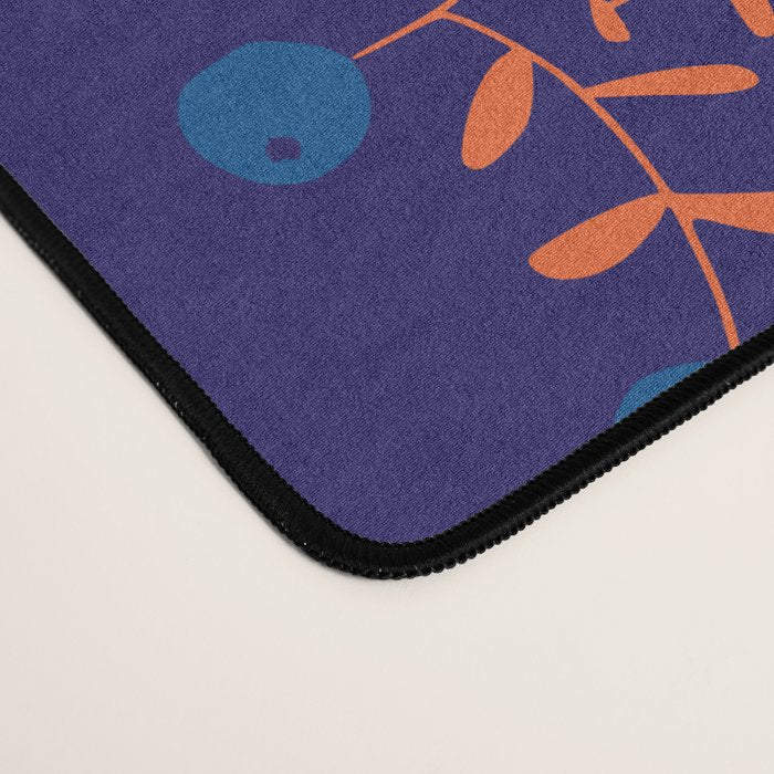 Block print bold flower blue Desk Mat Gallery Image 4
