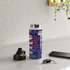 Block print bold flower blue Water Bottle Gallery Image 4