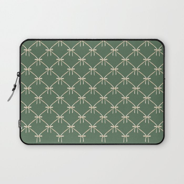 Bows & Ribbons Pattern XXVI Natural Green Laptop Sleeve Gallery Image 1