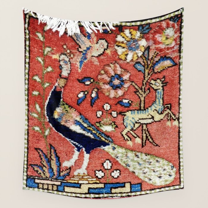Antique Persian Rug Print with Peacock & Deer Wall Tapestry Gallery Image 4
