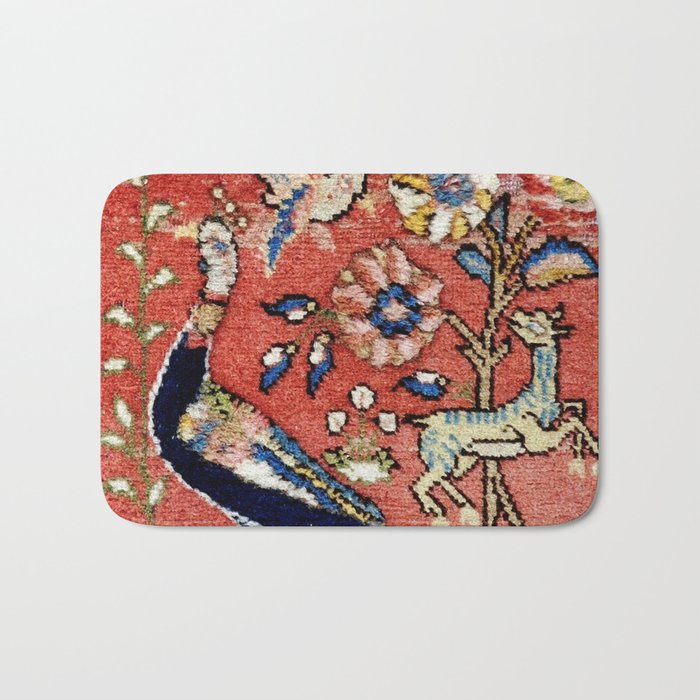 Antique Persian Rug Print with Peacock & Deer Bath Mat Gallery Image 1