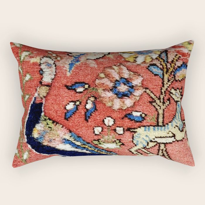 Antique Persian Rug Print with Peacock & Deer Rectangular Pillow Gallery Image 2