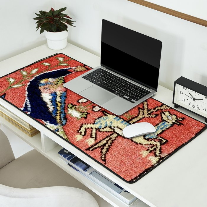 Antique Persian Rug Print with Peacock & Deer Desk Mat Gallery Image 2