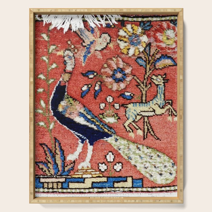 Antique Persian Rug Print with Peacock & Deer Serving Tray Gallery Image 1