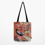 Antique Persian Rug Print with Peacock & Deer Tote Bag Gallery Image 2