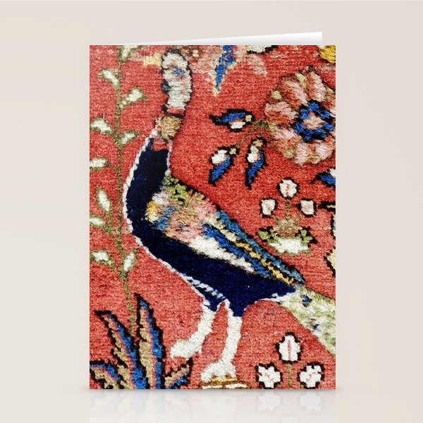 Antique Persian Rug Print with Peacock & Deer Stationery Card Gallery Image 1