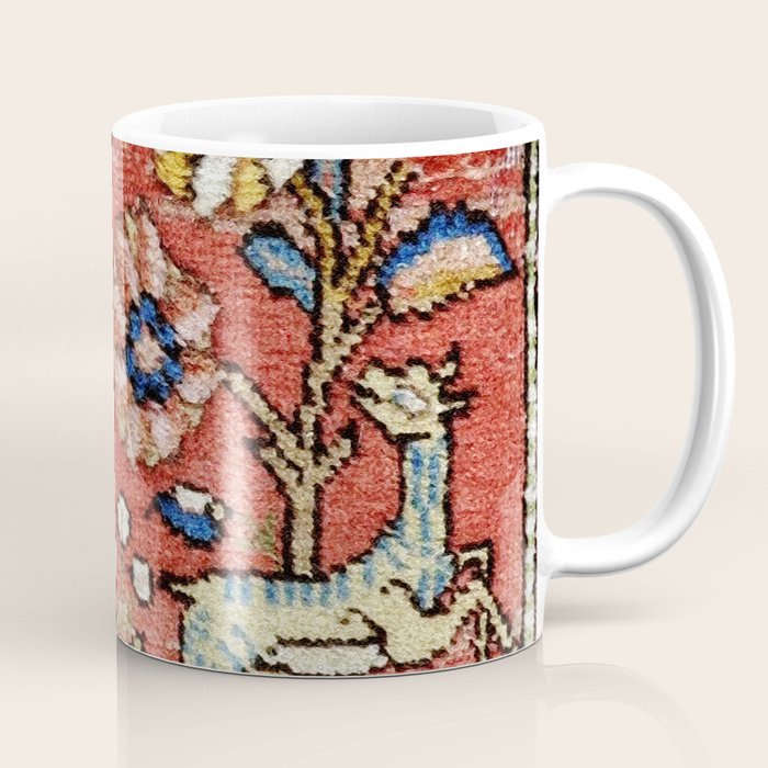 Antique Persian Rug Print with Peacock & Deer Coffee Mug Gallery Image 1
