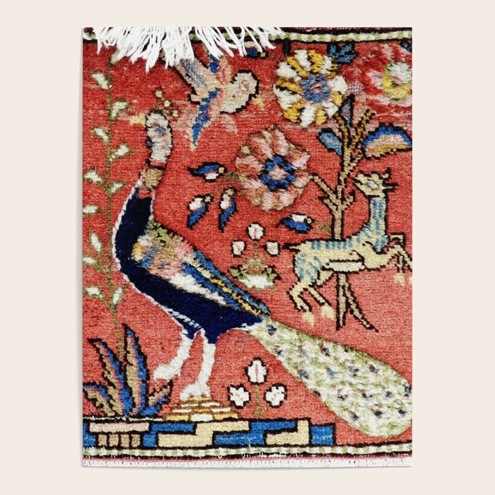 Antique Persian Rug Print with Peacock & Deer Poster Gallery Image 1