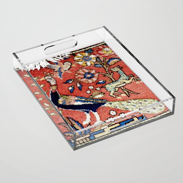 Antique Persian Rug Print with Peacock & Deer Acrylic Tray Gallery Image 1