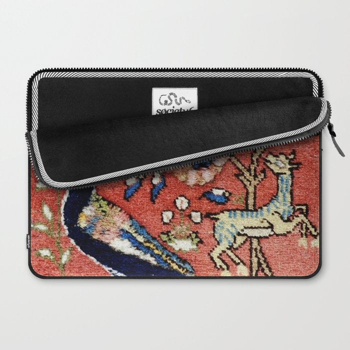 Antique Persian Rug Print with Peacock & Deer Laptop Sleeve Gallery Image 2