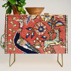 Antique Persian Rug Print with Peacock & Deer Credenza Gallery Image 1