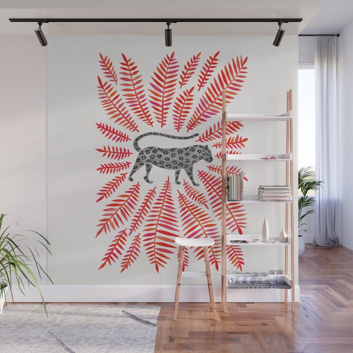 Black Jaguar - Red Leaf Palette Wall Mural Gallery Image 1
