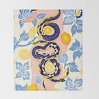 Snakes & Lemons, Whimsical Eclectic Wildlife Animals, Fruit Food Bohemian Summer, Quirky Venom Illustration Moroccan Tiles Throw Blanket Gallery Image 2