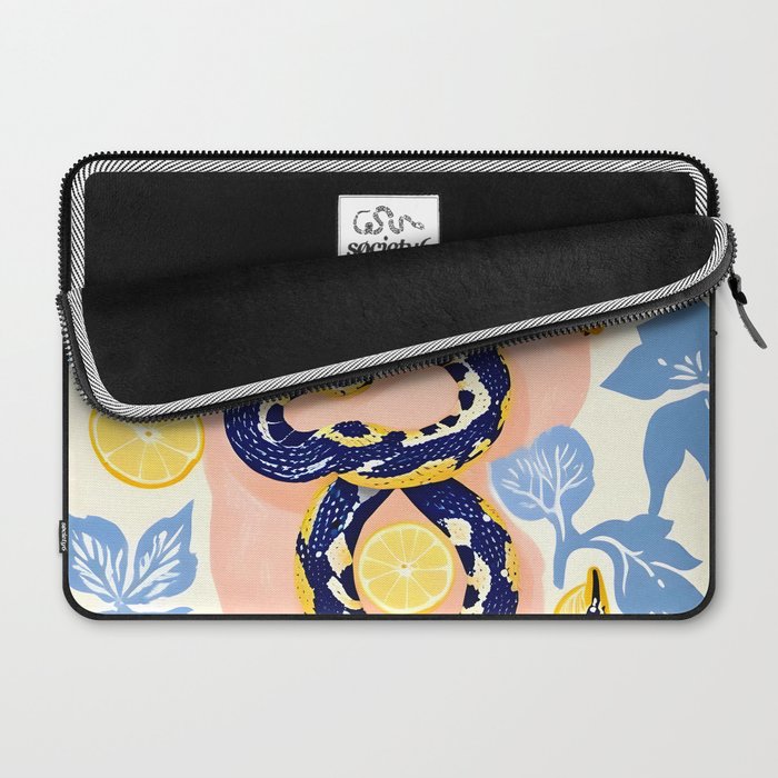 Snakes & Lemons, Whimsical Eclectic Wildlife Animals, Fruit Food Bohemian Summer, Quirky Venom Illustration Moroccan Tiles Laptop Sleeve Gallery Image 2