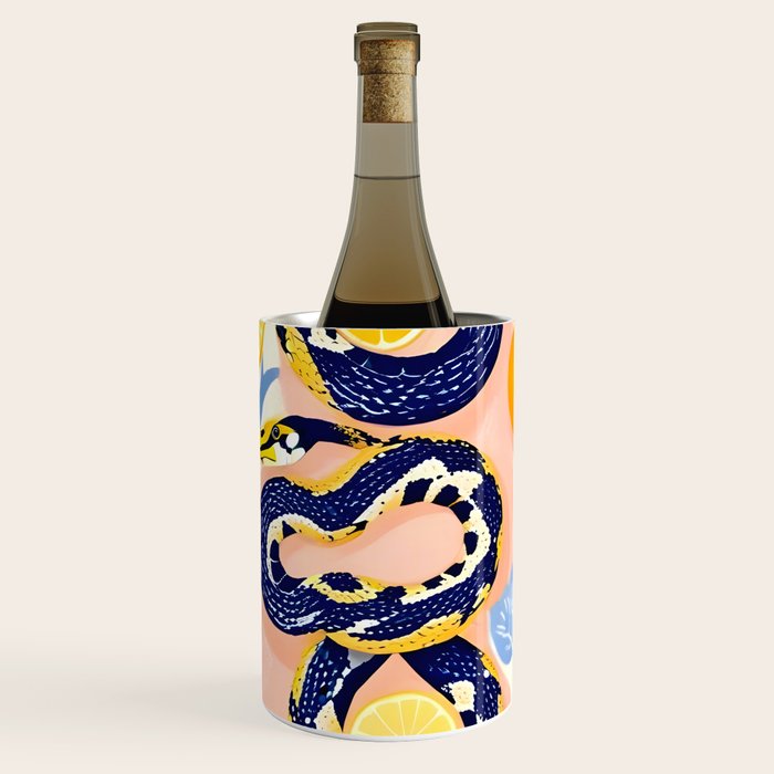 Snakes & Lemons, Whimsical Eclectic Wildlife Animals, Fruit Food Bohemian Summer, Quirky Venom Illustration Moroccan Tiles Wine Chiller Gallery Image 1