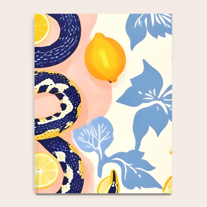 Snakes & Lemons, Whimsical Eclectic Wildlife Animals, Fruit Food Bohemian Summer, Quirky Venom Illustration Moroccan Tiles Notebook Gallery Image 4