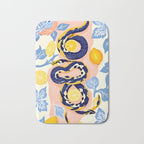 Snakes & Lemons, Whimsical Eclectic Wildlife Animals, Fruit Food Bohemian Summer, Quirky Venom Illustration Moroccan Tiles Bath Mat Gallery Image 1