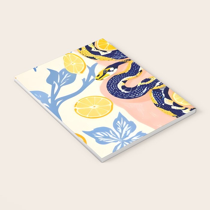 Snakes & Lemons, Whimsical Eclectic Wildlife Animals, Fruit Food Bohemian Summer, Quirky Venom Illustration Moroccan Tiles Notebook Gallery Image 3