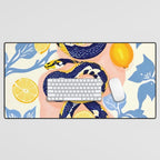 Snakes & Lemons, Whimsical Eclectic Wildlife Animals, Fruit Food Bohemian Summer, Quirky Venom Illustration Moroccan Tiles Desk Mat Gallery Image 1
