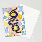 Snakes & Lemons, Whimsical Eclectic Wildlife Animals, Fruit Food Bohemian Summer, Quirky Venom Illustration Moroccan Tiles Stationery Card Gallery Image 2