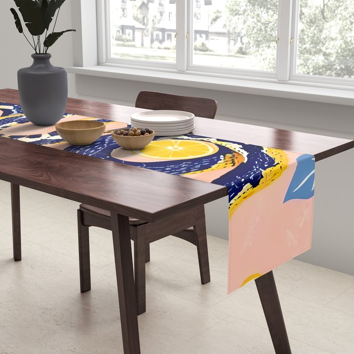 Snakes & Lemons, Whimsical Eclectic Wildlife Animals, Fruit Food Bohemian Summer, Quirky Venom Illustration Moroccan Tiles Table Runner Gallery Image 2