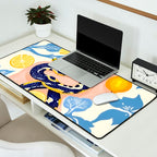 Snakes & Lemons, Whimsical Eclectic Wildlife Animals, Fruit Food Bohemian Summer, Quirky Venom Illustration Moroccan Tiles Desk Mat Gallery Image 2