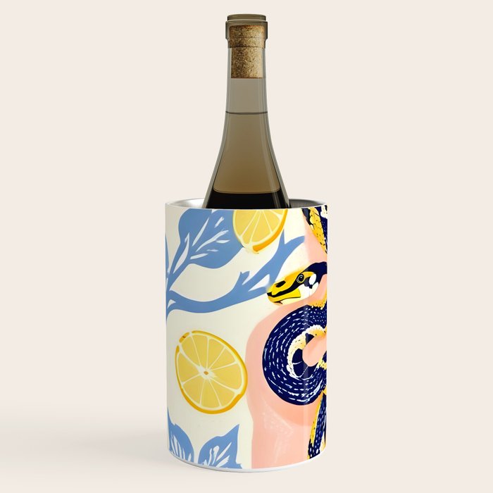 Snakes & Lemons, Whimsical Eclectic Wildlife Animals, Fruit Food Bohemian Summer, Quirky Venom Illustration Moroccan Tiles Wine Chiller Gallery Image 2
