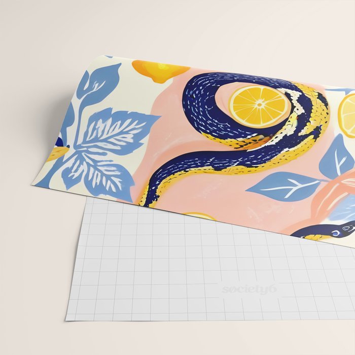 Snakes & Lemons, Whimsical Eclectic Wildlife Animals, Fruit Food Bohemian Summer, Quirky Venom Illustration Moroccan Tiles Wrapping Paper Gallery Image 2