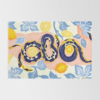 Snakes & Lemons, Whimsical Eclectic Wildlife Animals, Fruit Food Bohemian Summer, Quirky Venom Illustration Moroccan Tiles Rug Gallery Image 2